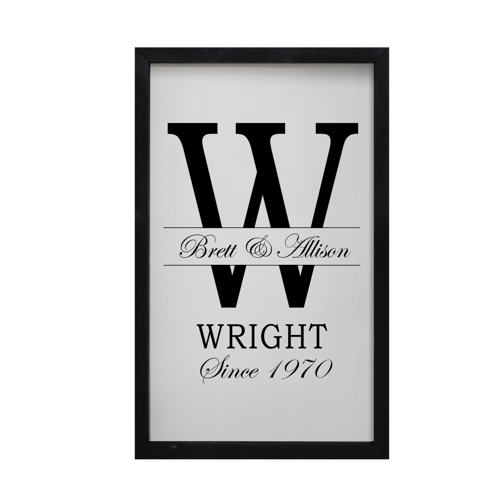 Personalized Modern 12x18in Monogram Letter W - Framed Shadow Box Family Sign Home Décor Wall Art Plaque - LifeSong Milestones