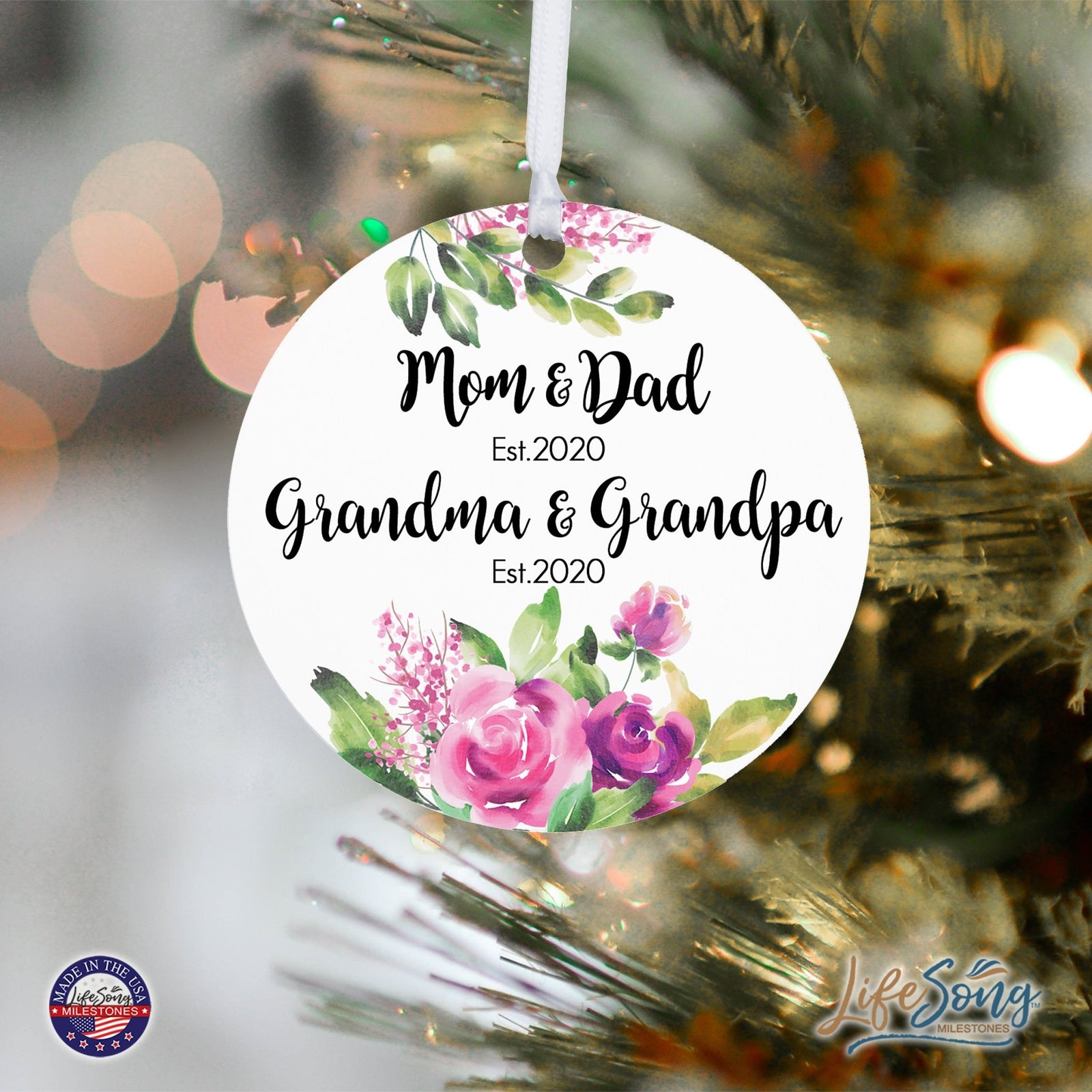 Personalized Modern 2.75in Christmas Round White Ornament for Grandparents - Mom & Dad - LifeSong Milestones