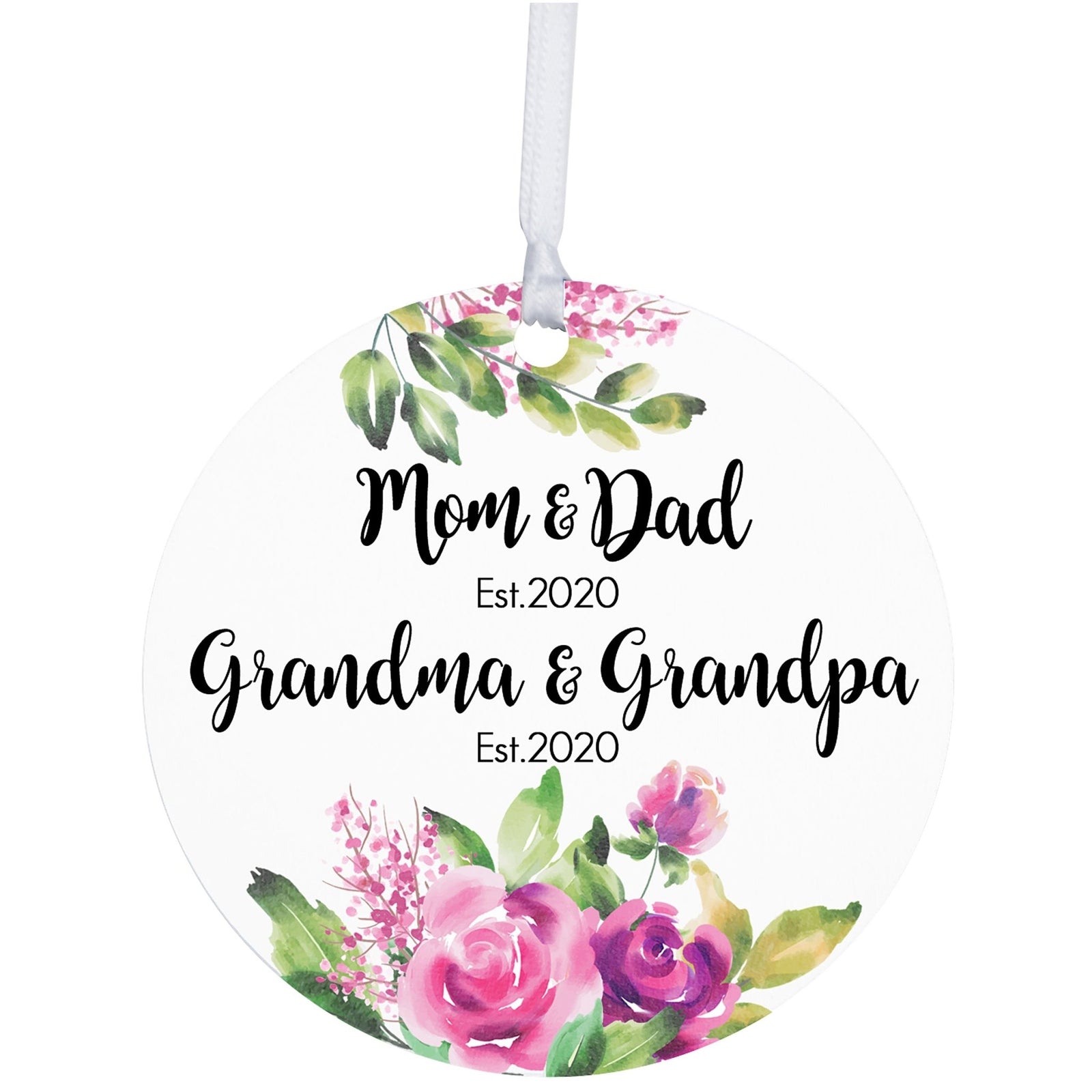 Personalized Modern 2.75in Christmas Round White Ornament for Grandparents - Mom & Dad - LifeSong Milestones
