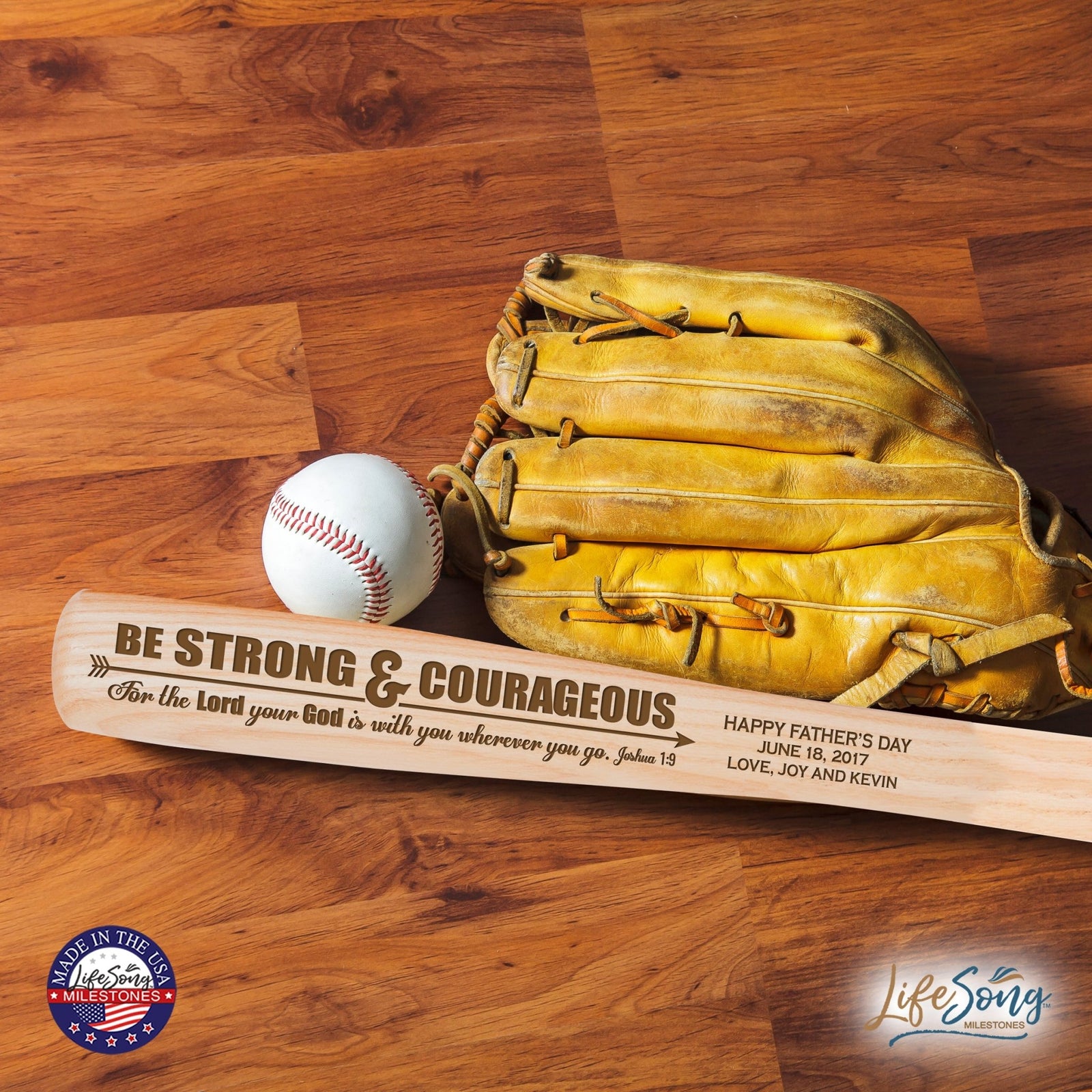 Personalized Modern Baptism Gift Baseball Bat - Be Strong - LifeSong Milestones