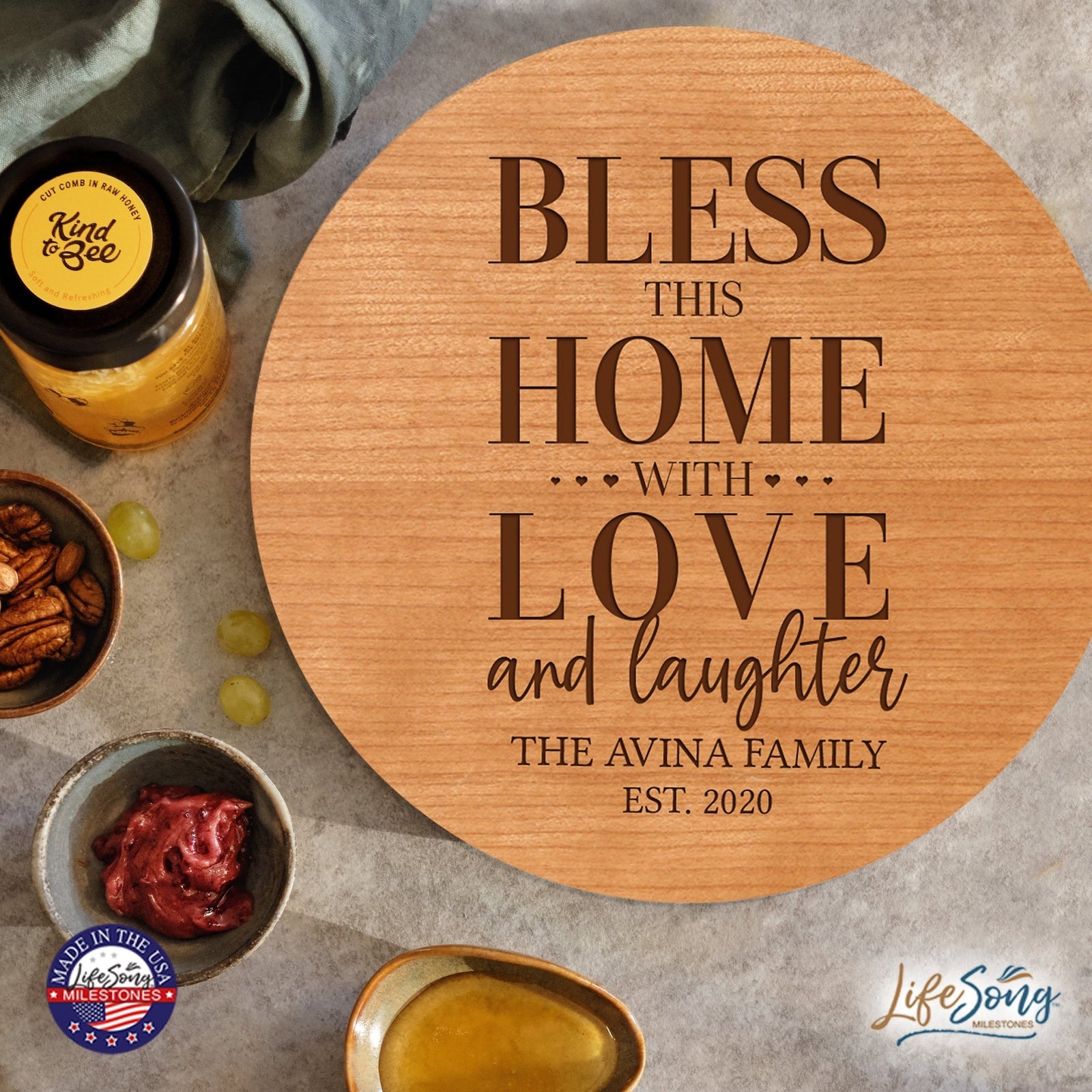 Personalized Modern Inspirational Family and Home Lazy Susan Turntable 12x12 - LifeSong Milestones