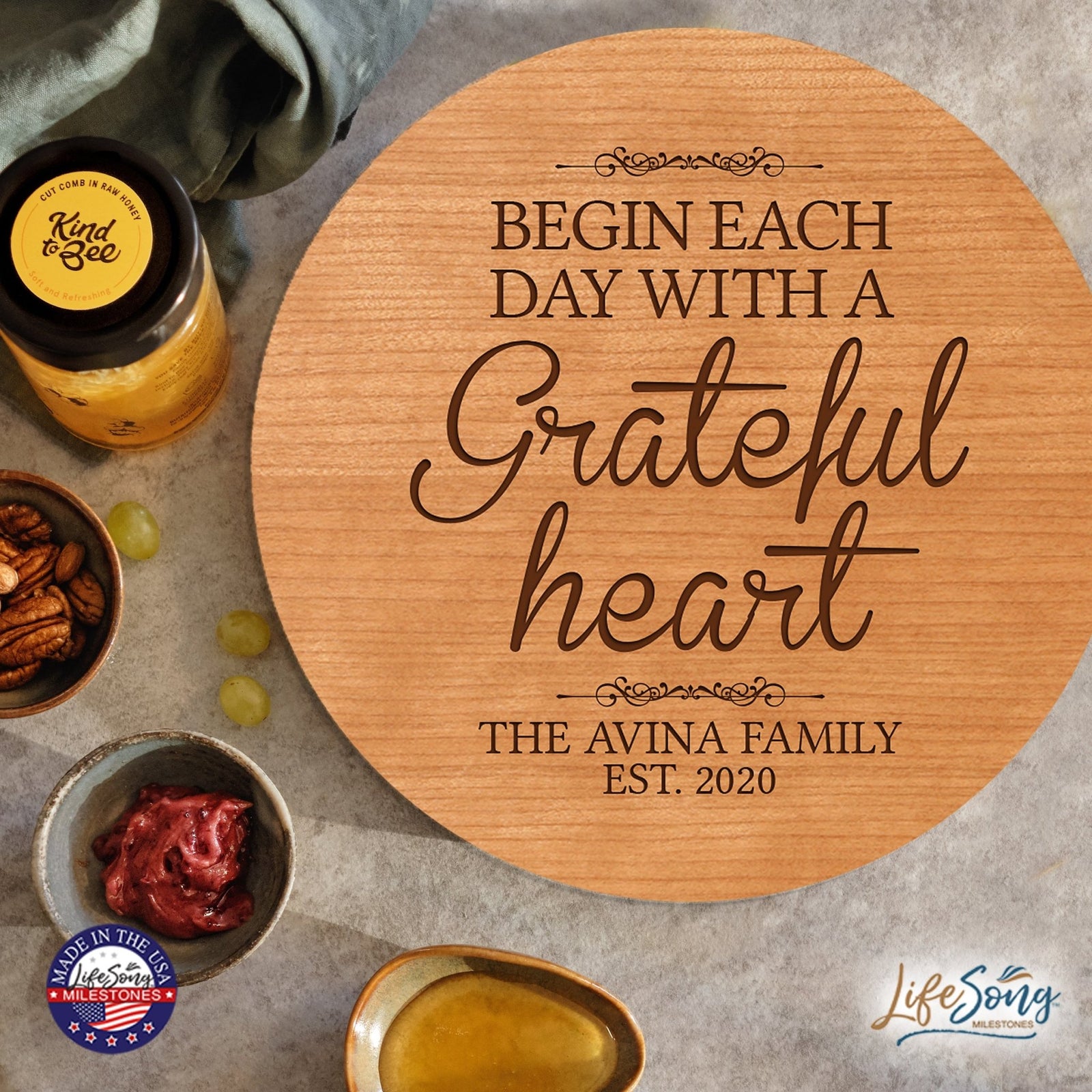 Personalized Modern Inspirational Family and Home Lazy Susan Turntable 12x12 - Family - LifeSong Milestones