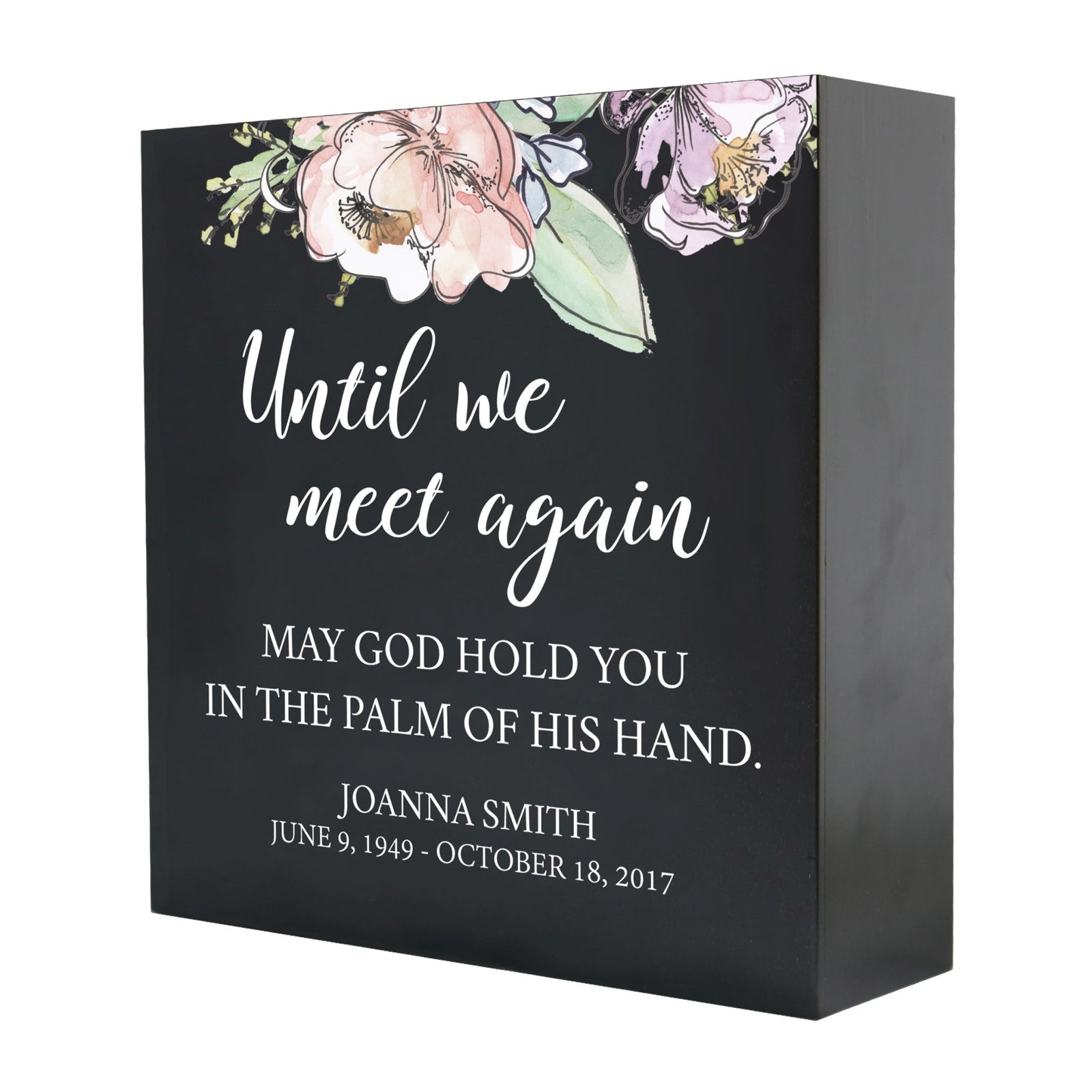 Personalized Modern Inspirational Memorial Wooden Shadow Box and Urn 10x10 holds 189 cu in of Human Ashes - Until We Meet Again (Palm) - LifeSong Milestones