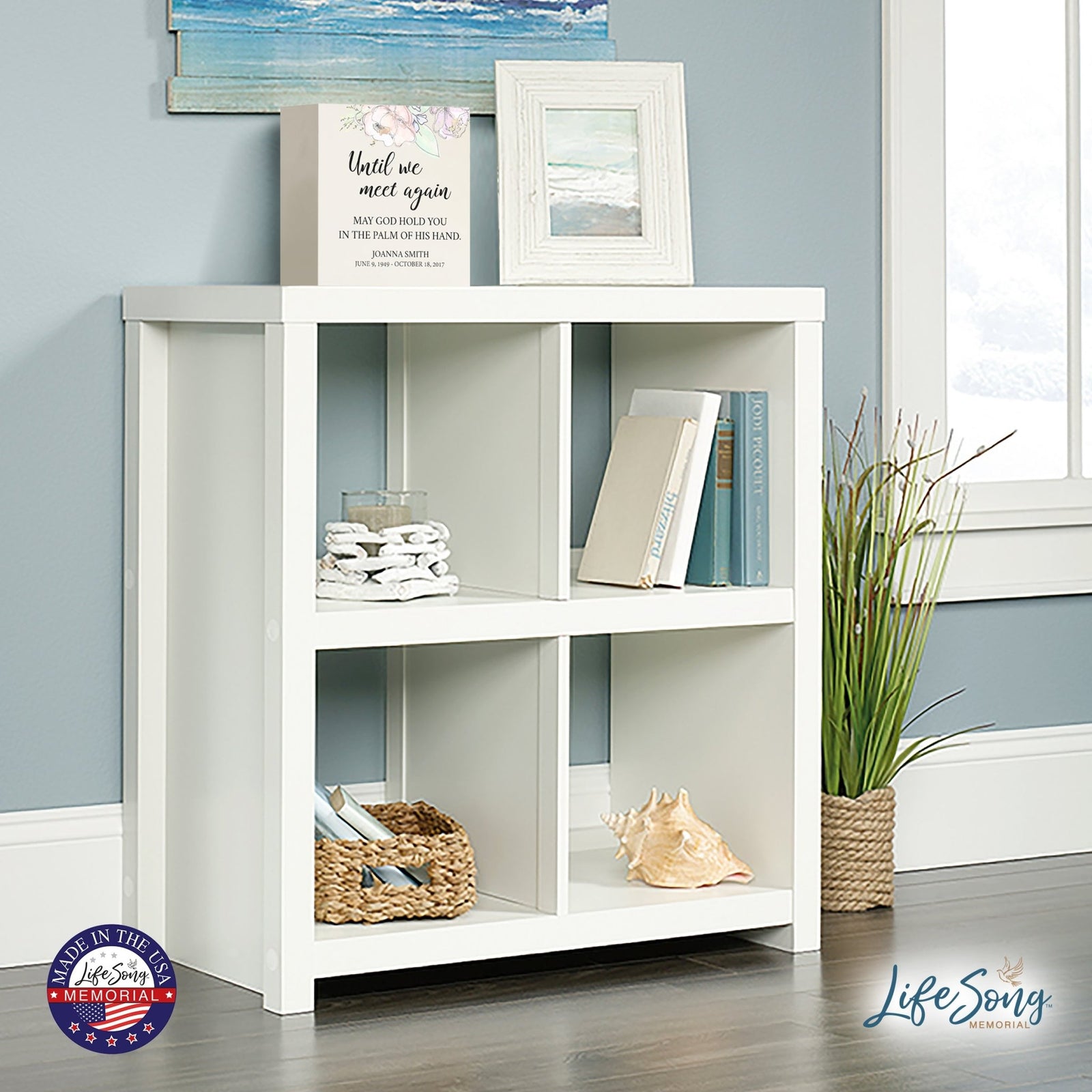 Personalized Modern Inspirational Memorial Wooden Shadow Box and Urn 10x10 holds 189 cu in of Human Ashes - Until We Meet Again (Palm) - LifeSong Milestones