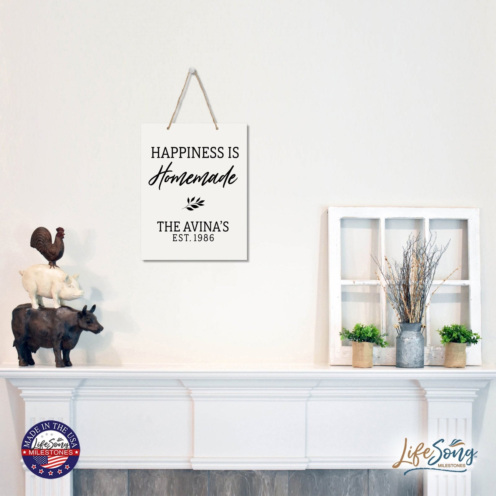Personalized Modern Inspirational Wooden Wall Art Hanging Sign 12x15in - Happiness Is Homemade - For Family And Home Decorations - LifeSong Milestones