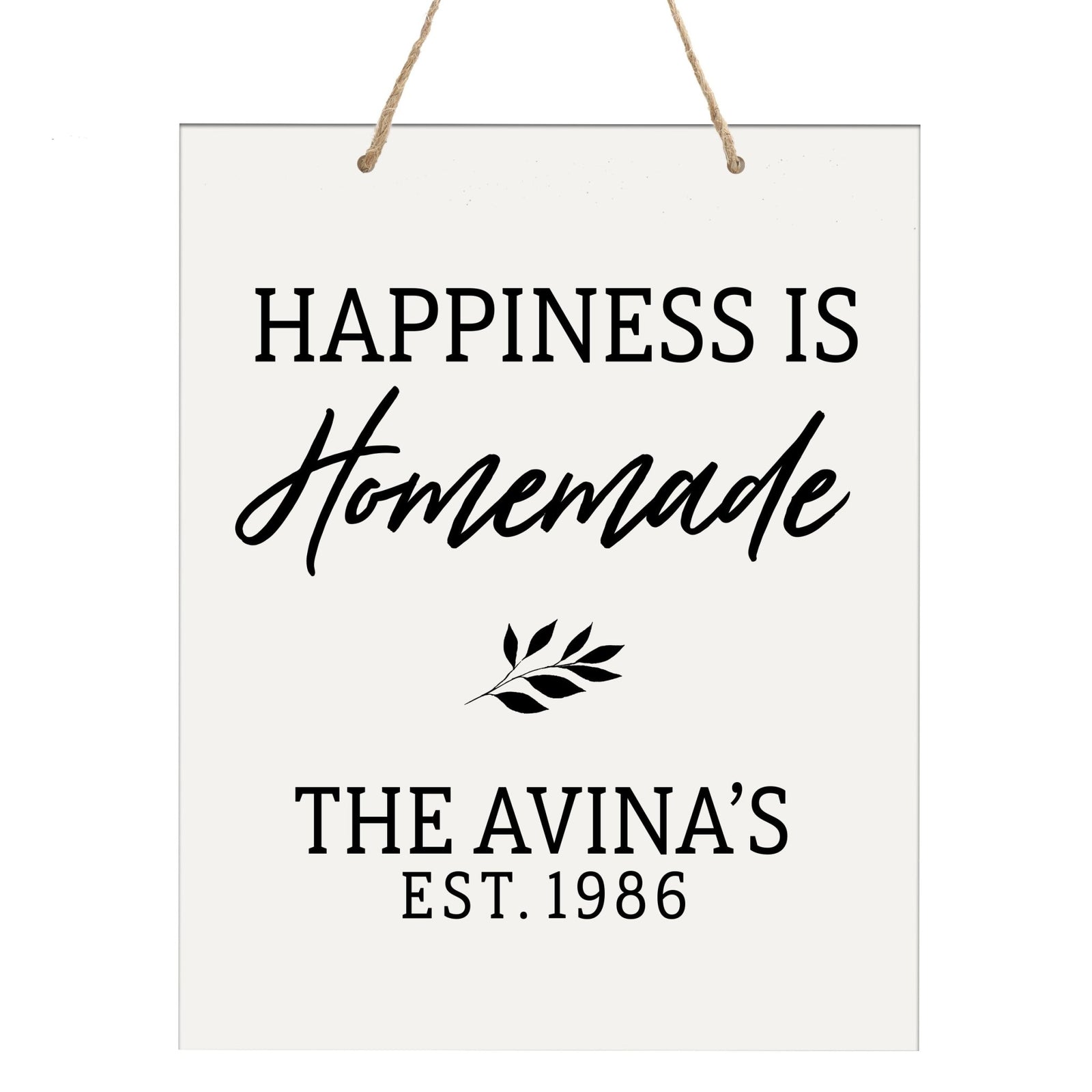 Personalized Modern Inspirational Wooden Wall Art Hanging Sign 12x15in - Happiness Is Homemade - For Family And Home Decorations - LifeSong Milestones
