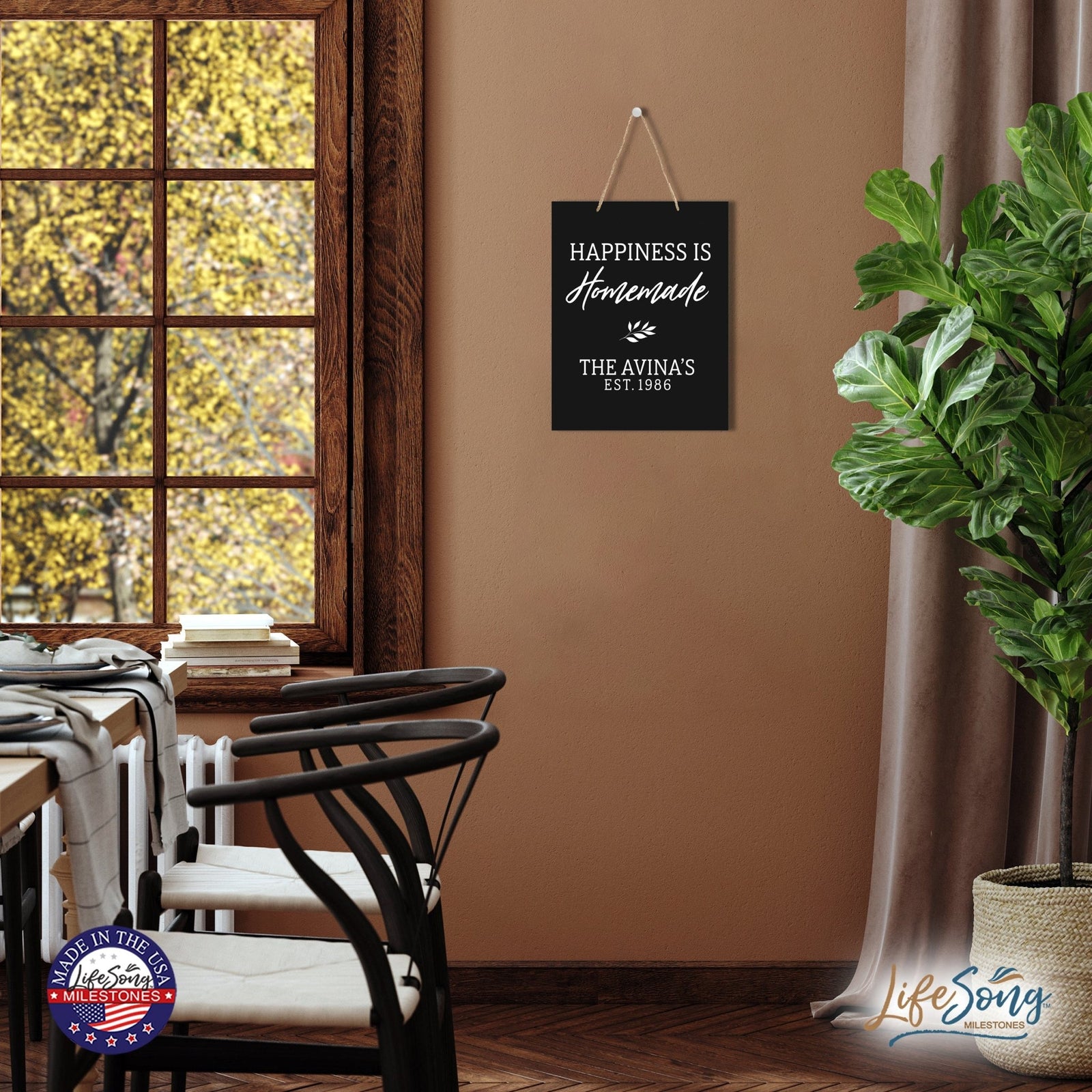 Personalized Modern Inspirational Wooden Wall Art Hanging Sign 12x15in - Happiness Is Homemade - For Family And Home Decorations - LifeSong Milestones