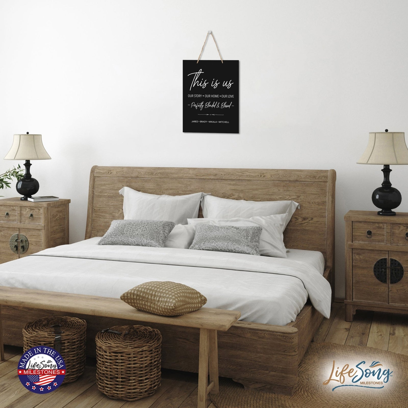 Personalized Modern Inspirational Wooden Wall Art Hanging Sign 12x15in - Perfectly Blended & Blessed - For Family And Home Decorations - LifeSong Milestones