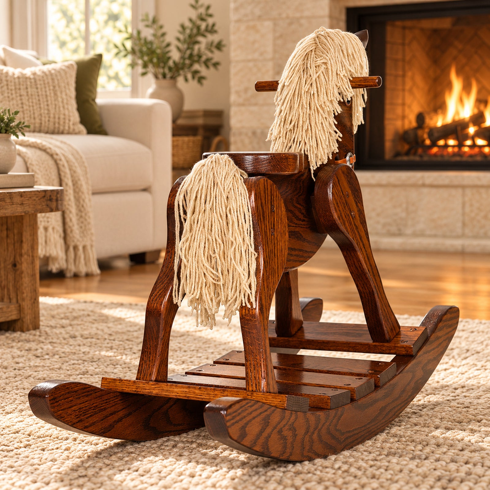Natural Oak Wooden Rocking Horse for Toddlers & Kids – Made in USA