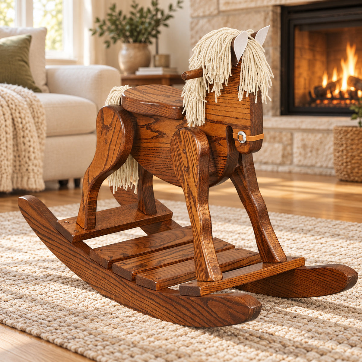 Natural Oak Wooden Rocking Horse for Toddlers &amp; Kids – Made in USA