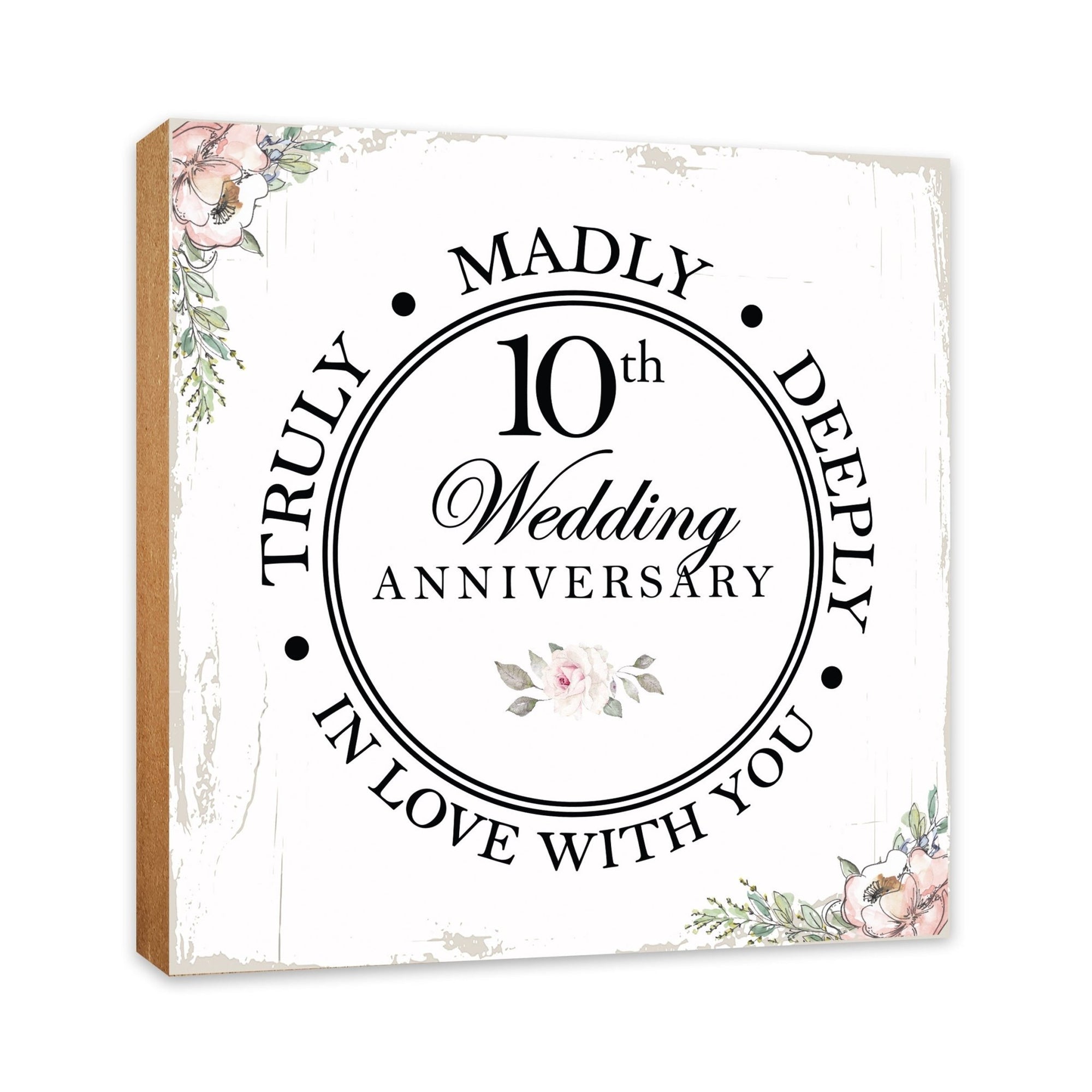 10th Wedding Anniversary Unique Shelf Decor and Tabletop Signs Gift for Couples - In Love With You - LifeSong Milestones