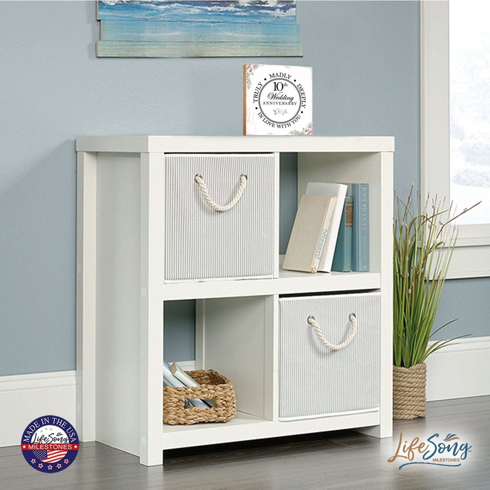 10th Wedding Anniversary Unique Shelf Decor and Tabletop Signs Gift for Couples - In Love With You - LifeSong Milestones