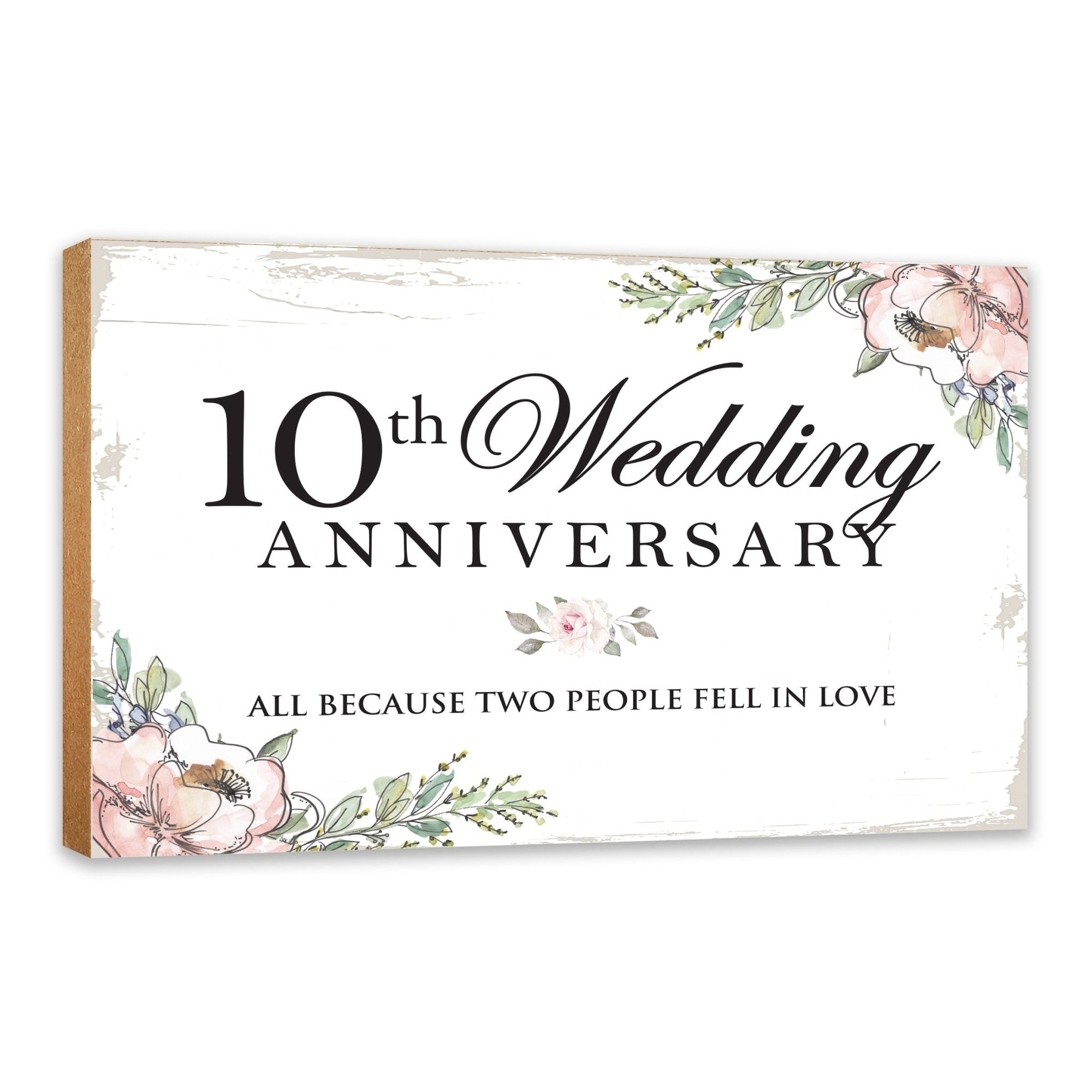 10th Wedding Anniversary Unique Shelf Decor and Tabletop Signs Gifts for Couples - Fell In Love - LifeSong Milestones