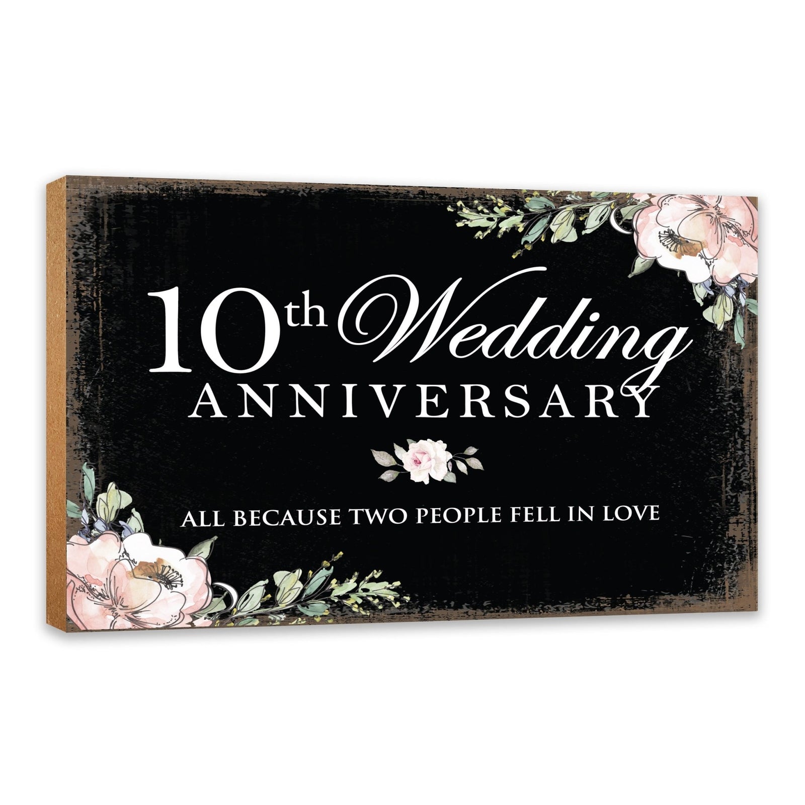 10th Wedding Anniversary Unique Shelf Decor and Tabletop Signs Gifts for Couples - Fell In Love - LifeSong Milestones