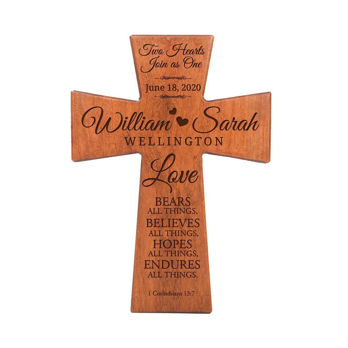Personalized Wedding Anniversary Hanging Wall Cross – Two Hearts Join