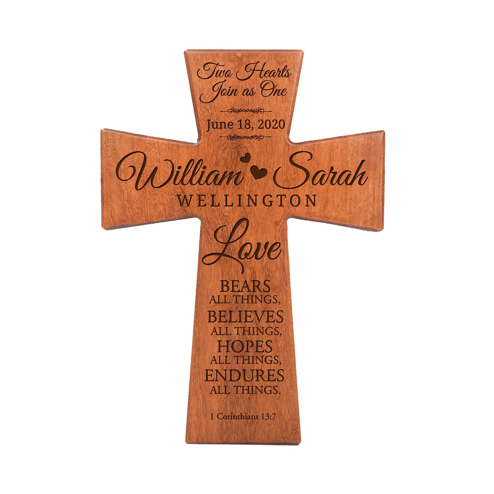 Personalized Wedding Anniversary Hanging Wall Cross – Two Hearts Join