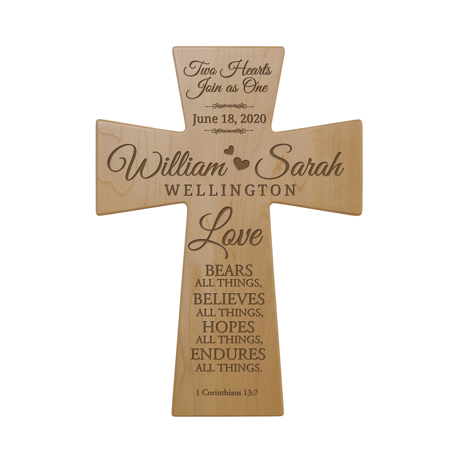 Personalized Wedding Anniversary Hanging Wall Cross – Two Hearts Join