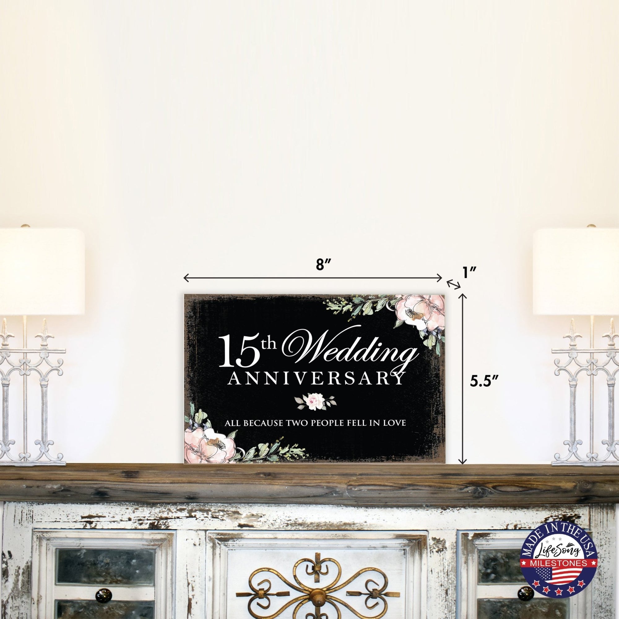 15th Wedding Anniversary Unique Shelf Decor and Tabletop Signs Gift for Couples - Fell in Love - LifeSong Milestones