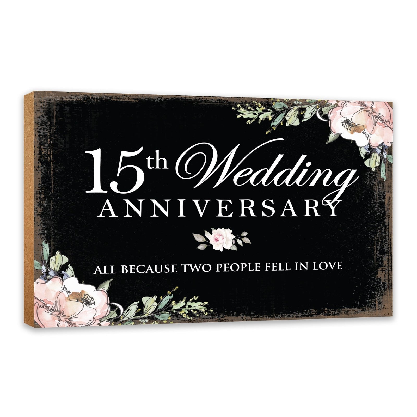 15th Wedding Anniversary Unique Shelf Decor and Tabletop Signs Gift for Couples - Fell in Love - LifeSong Milestones