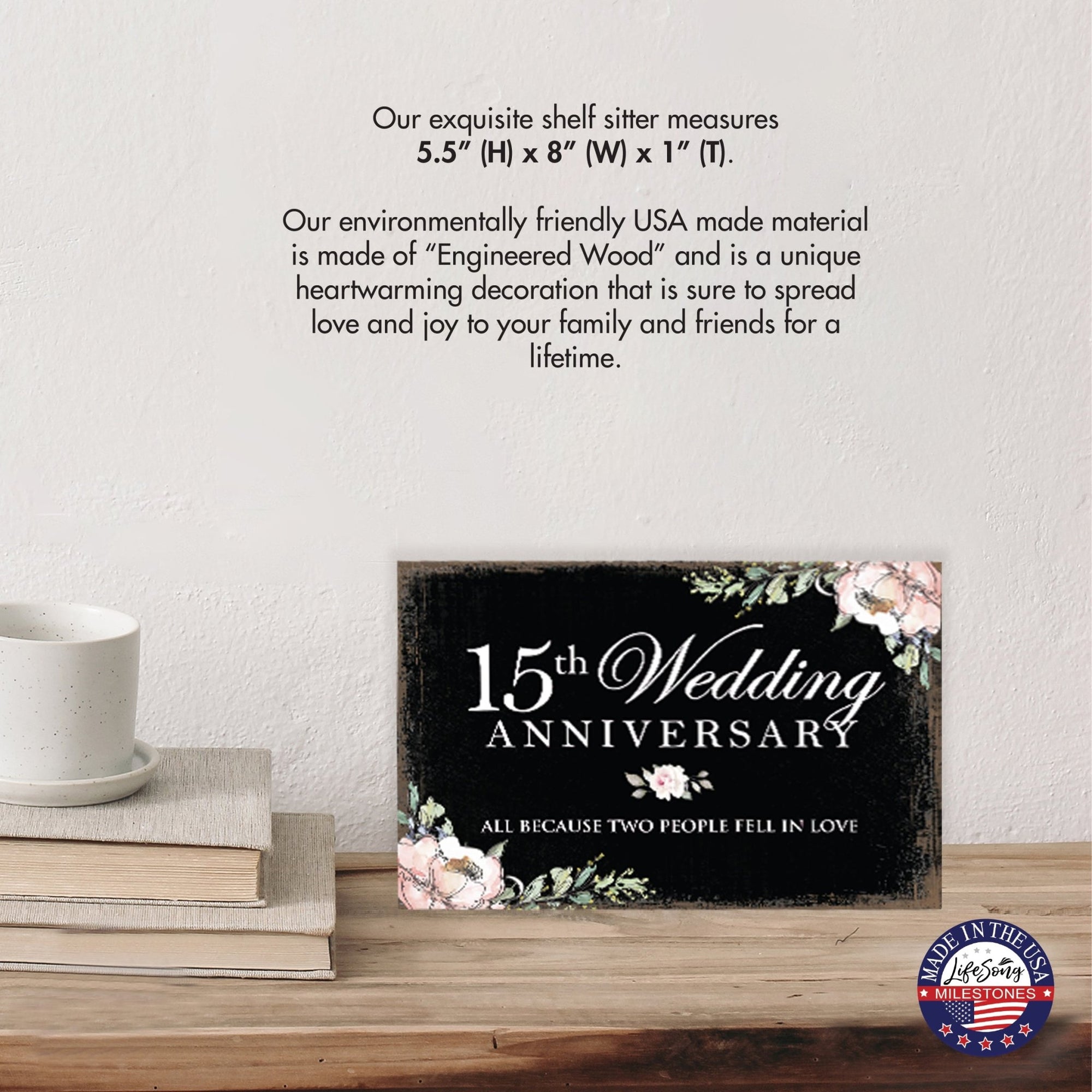 15th Wedding Anniversary Unique Shelf Decor and Tabletop Signs Gift for Couples - Fell in Love - LifeSong Milestones