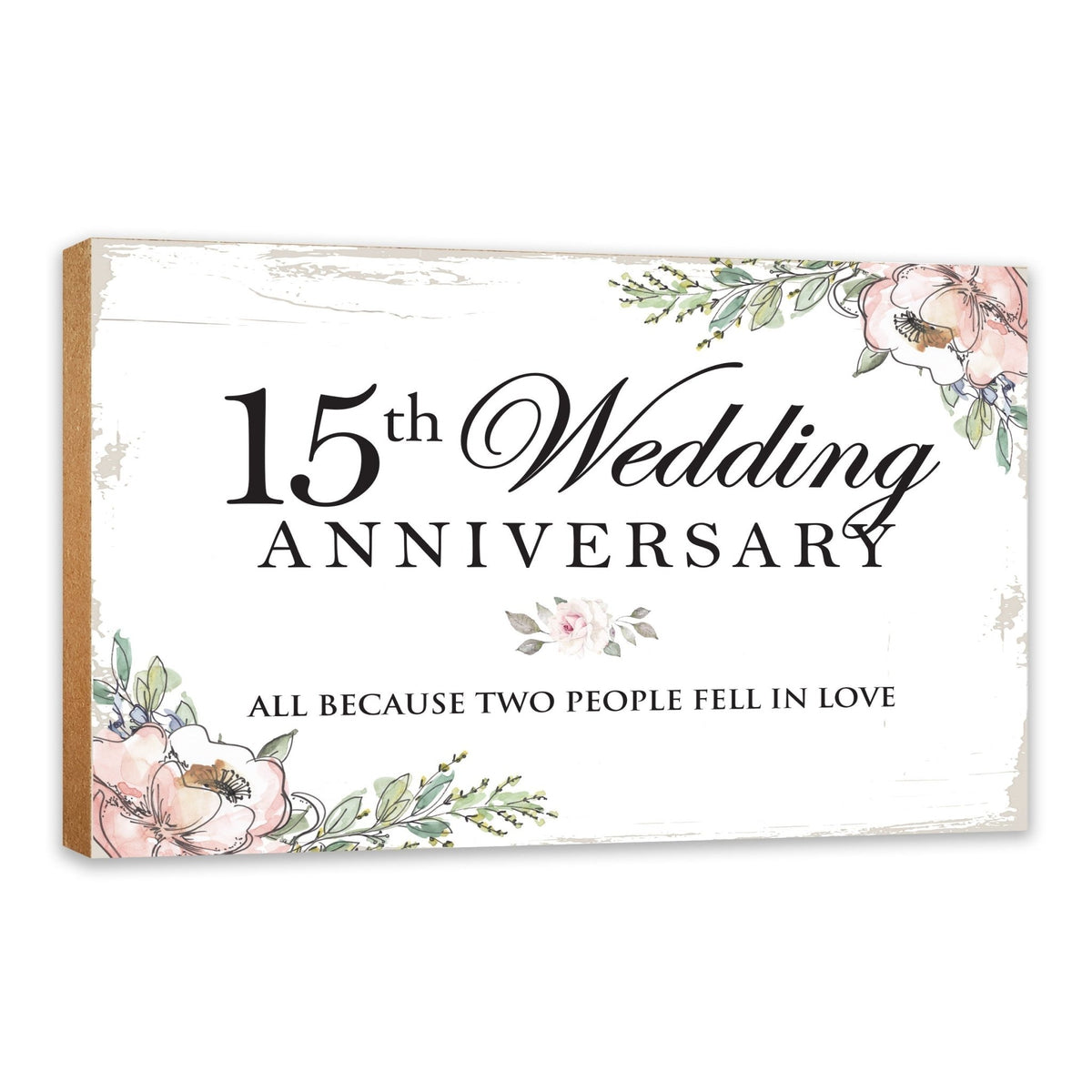 15th Wedding Anniversary Unique Shelf Decor and Tabletop Signs Gift for Couples - Fell in Love - LifeSong Milestones
