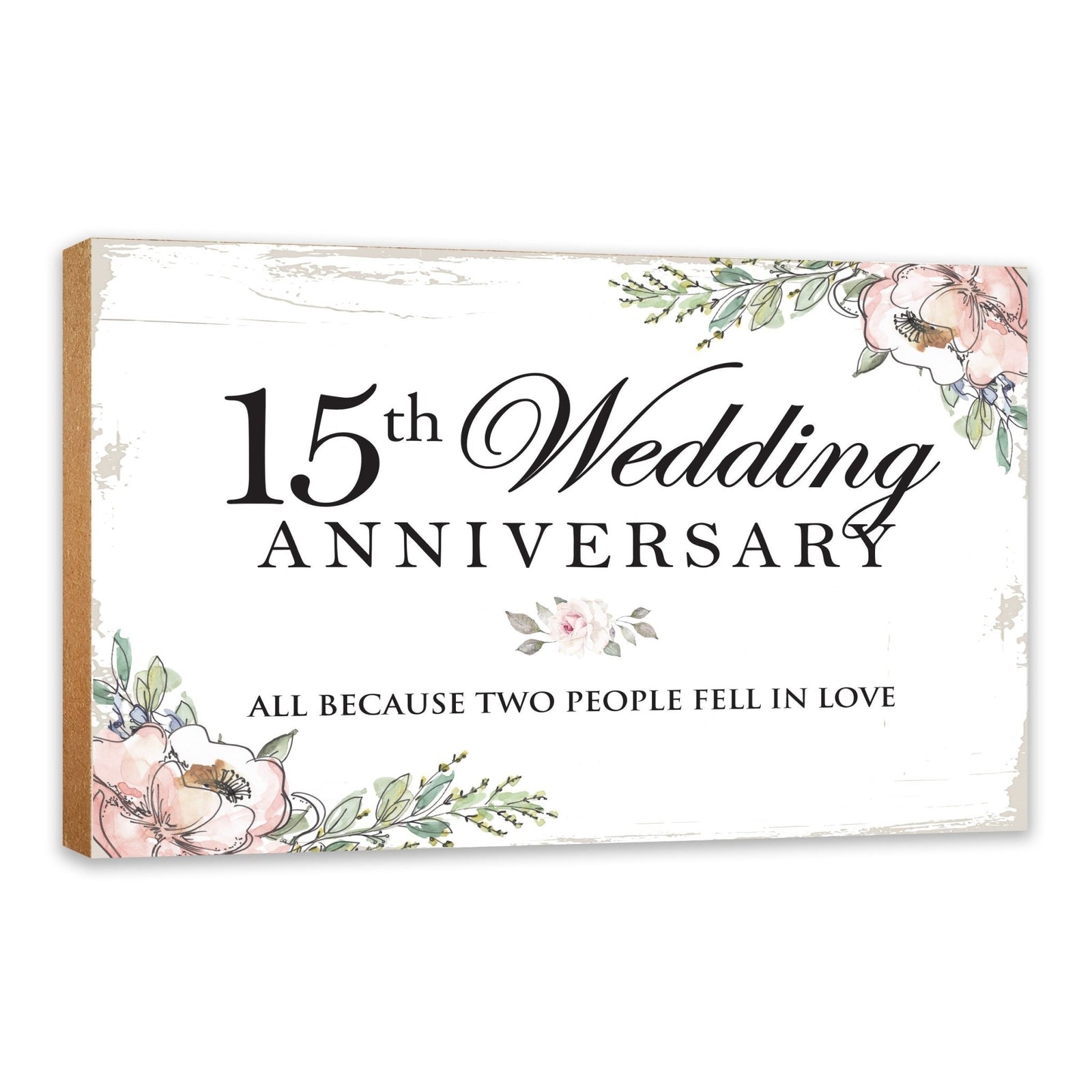 15th Wedding Anniversary Unique Shelf Decor and Tabletop Signs Gift for Couples - Fell in Love - LifeSong Milestones