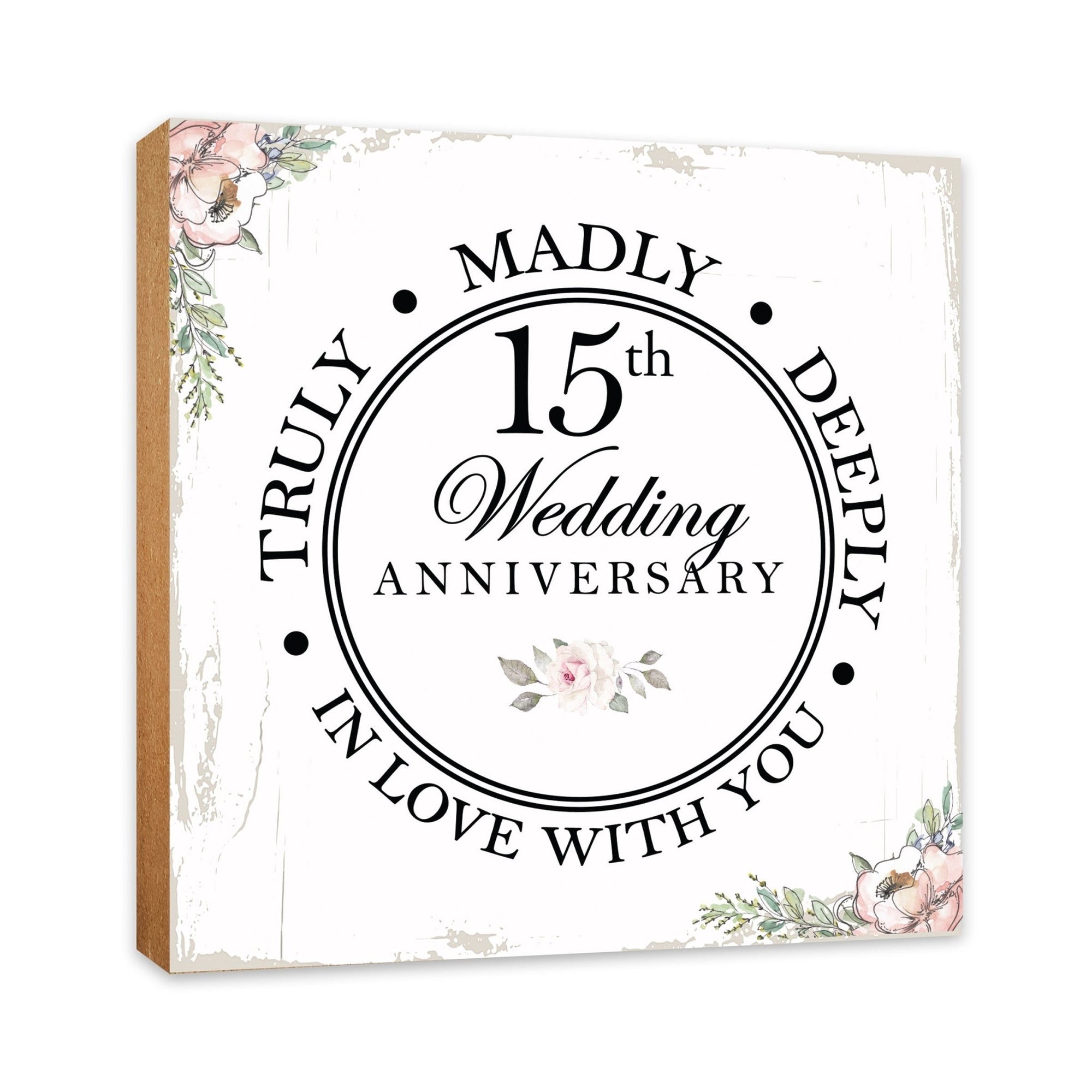 15th Wedding Anniversary Unique Shelf Decor and Tabletop Signs Gift for Couples - In Love With You - LifeSong Milestones