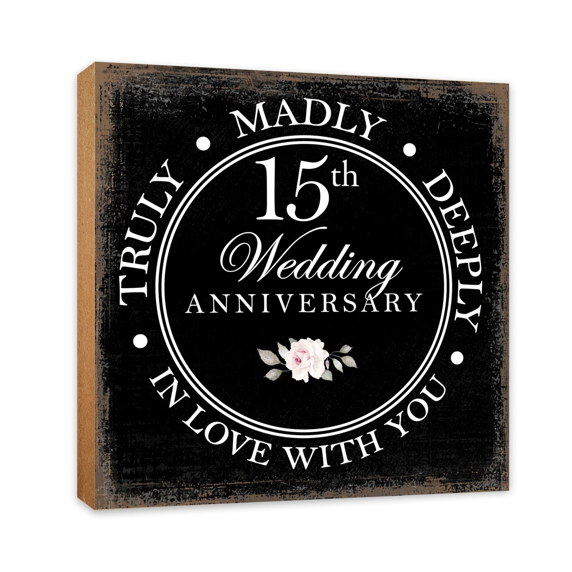15th Wedding Anniversary Unique Shelf Decor and Tabletop Signs Gift for Couples - In Love With You - LifeSong Milestones
