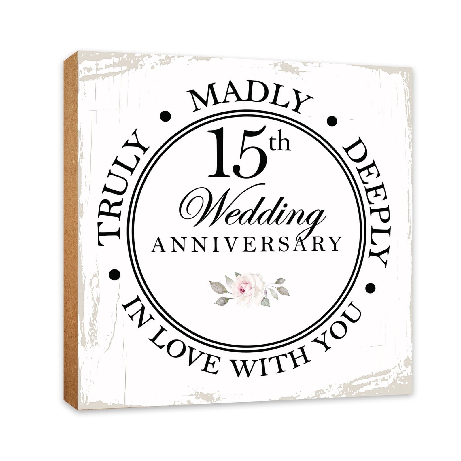 15th Wedding Anniversary Unique Shelf Decor and Tabletop Signs Gift for Couples - In Love With You - LifeSong Milestones