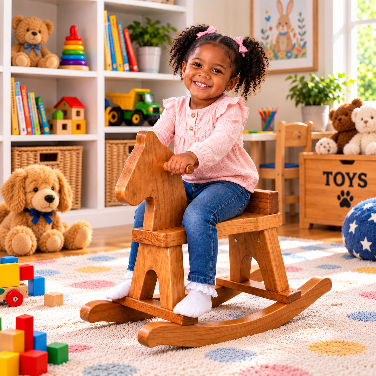 Solid Wood Rocking Horse - Harvest Finish, Made in USA, 18" H x 10" W x 18" L