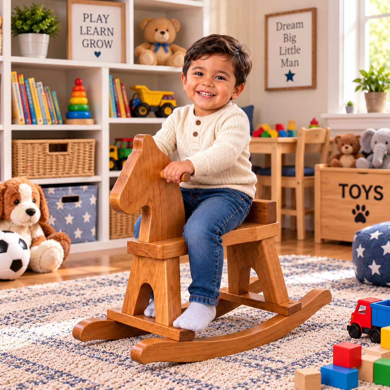 Solid Wood Rocking Horse - Harvest Finish, Made in USA, 18" H x 10" W x 18" L