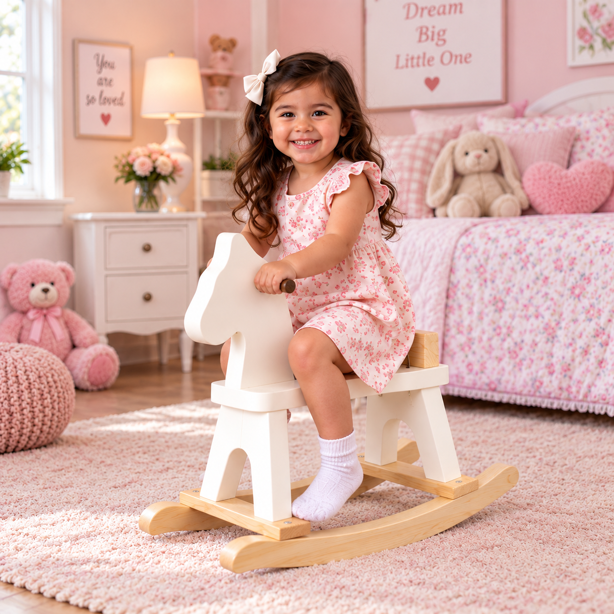 Solid Wood Rocking Horse - White Finish, Made in USA, 18" H x 10" W x 18" L