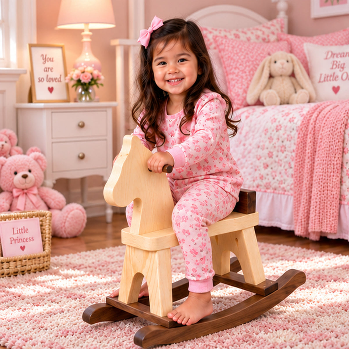 Solid Wood Rocking Horse - Walnut & Natural Finish, Made in USA, 18" H x 10" W x 18" L