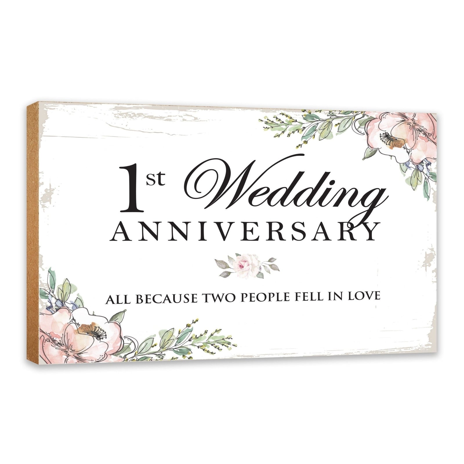 1st Wedding Anniversary Unique Shelf Decor and Tabletop Signs Gift for Couples - Fell In Love - LifeSong Milestones