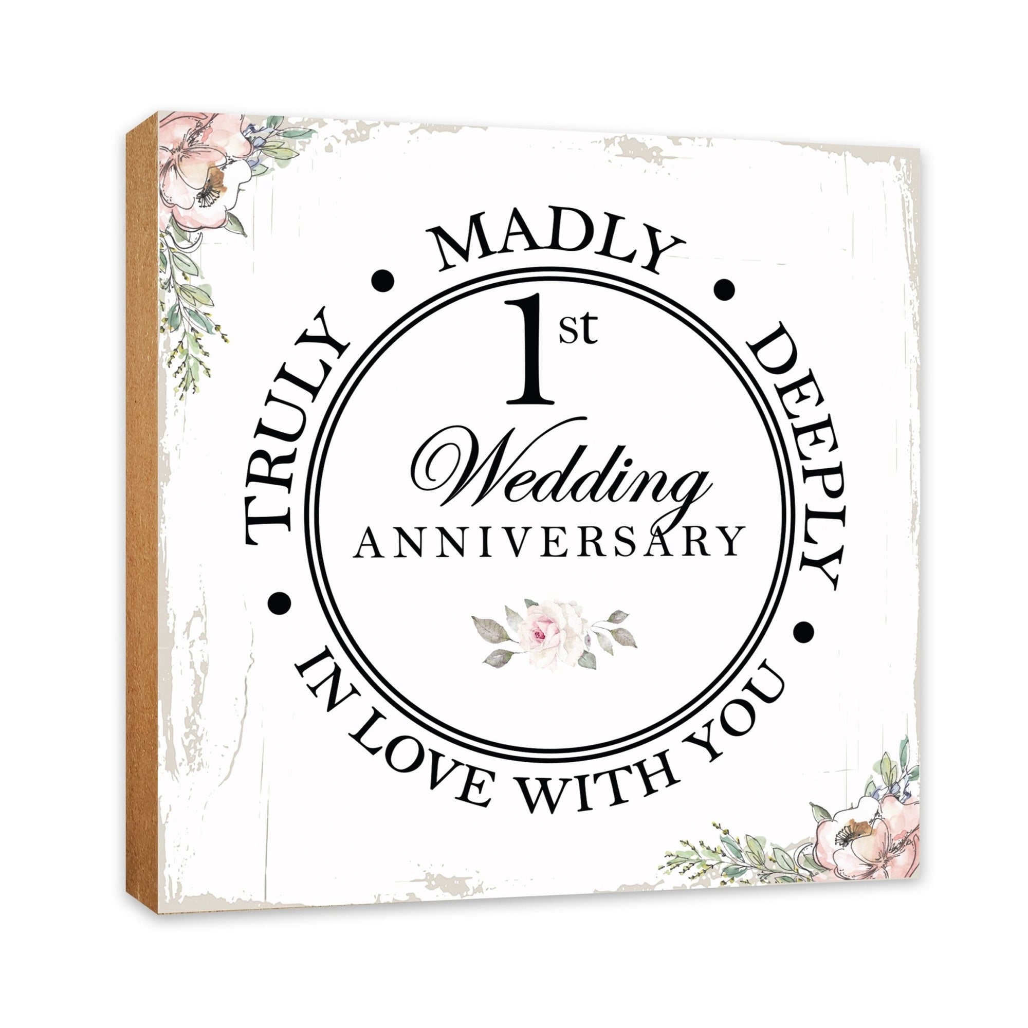 1st Wedding Anniversary Unique Shelf Decor and Tabletop Signs Gift for Couples - In Love With You - LifeSong Milestones