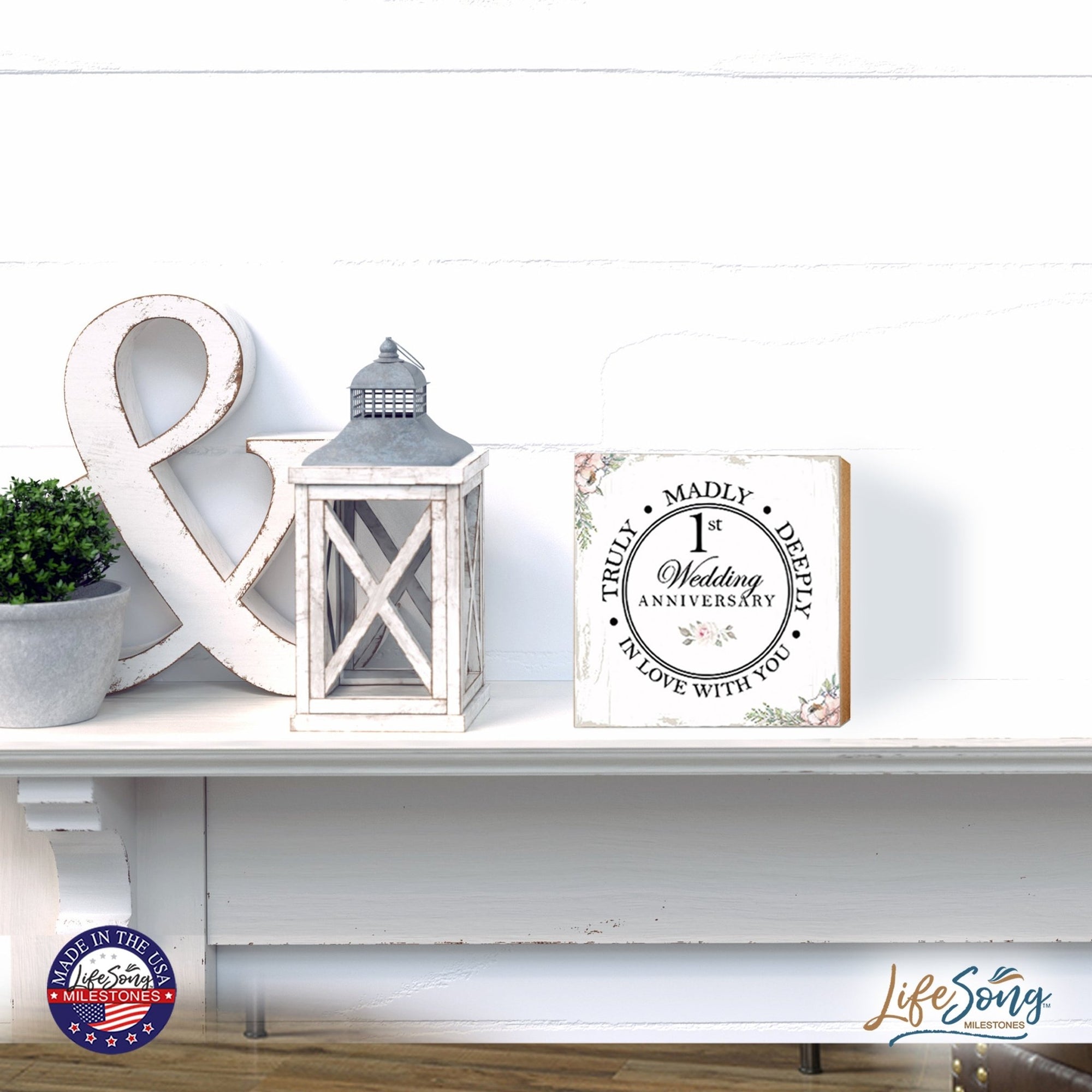 1st Wedding Anniversary Unique Shelf Decor and Tabletop Signs Gift for Couples - In Love With You - LifeSong Milestones