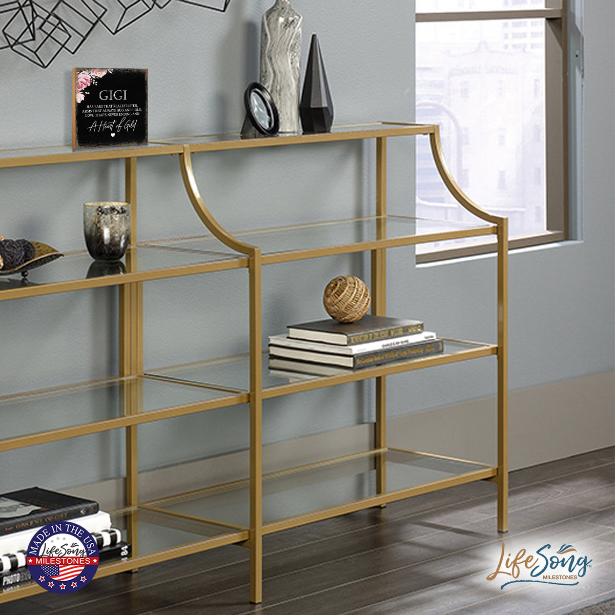 Gigi Has Ears Heart Floral 6x6 Inches Wood Family Art Sign Tabletop and Shelving For Home Décor