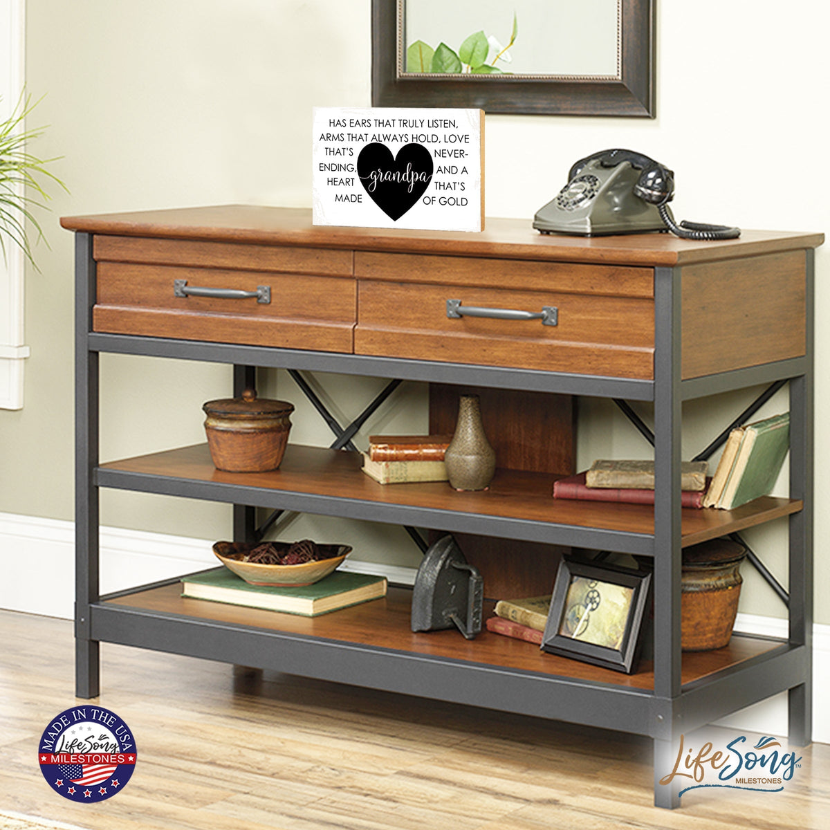 LifeSong Milestones Wooden Table Top and Shelf Home Décor Gift for Grandfather