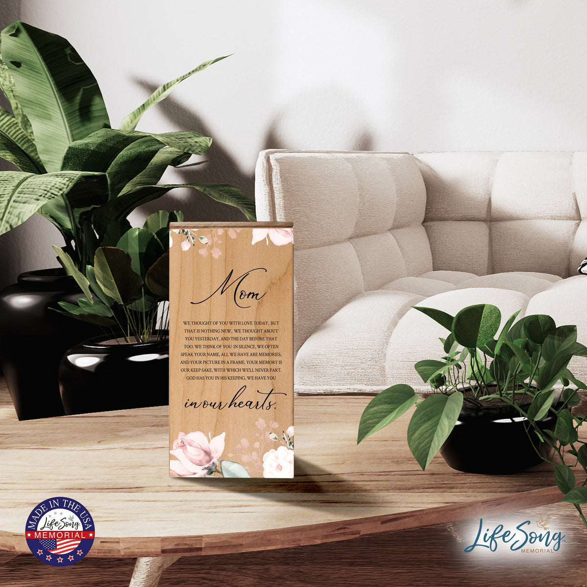 Engraved Wooden Funeral Urn Box for Human Ashes