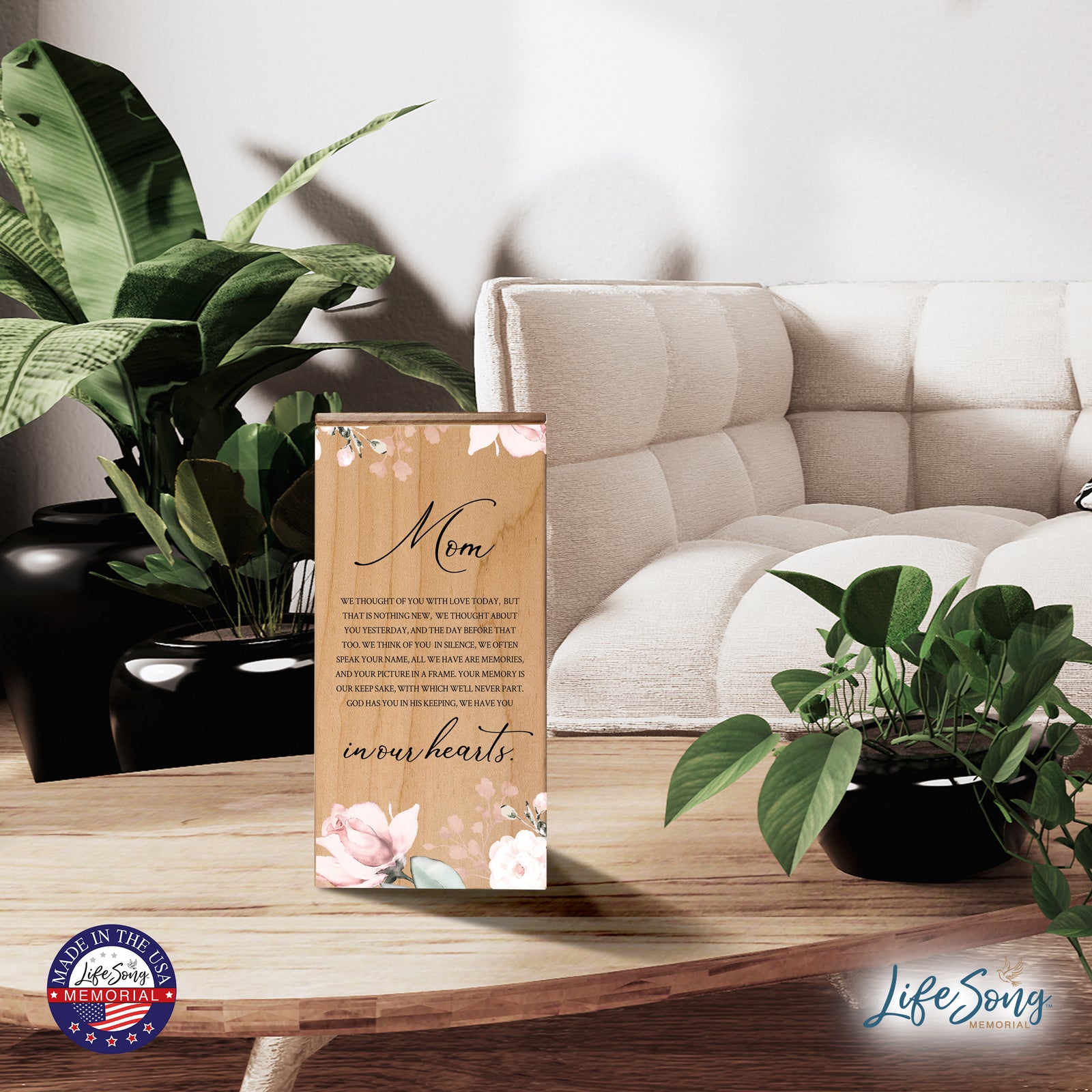 Engraved Wooden Funeral Urn Box for Human Ashes