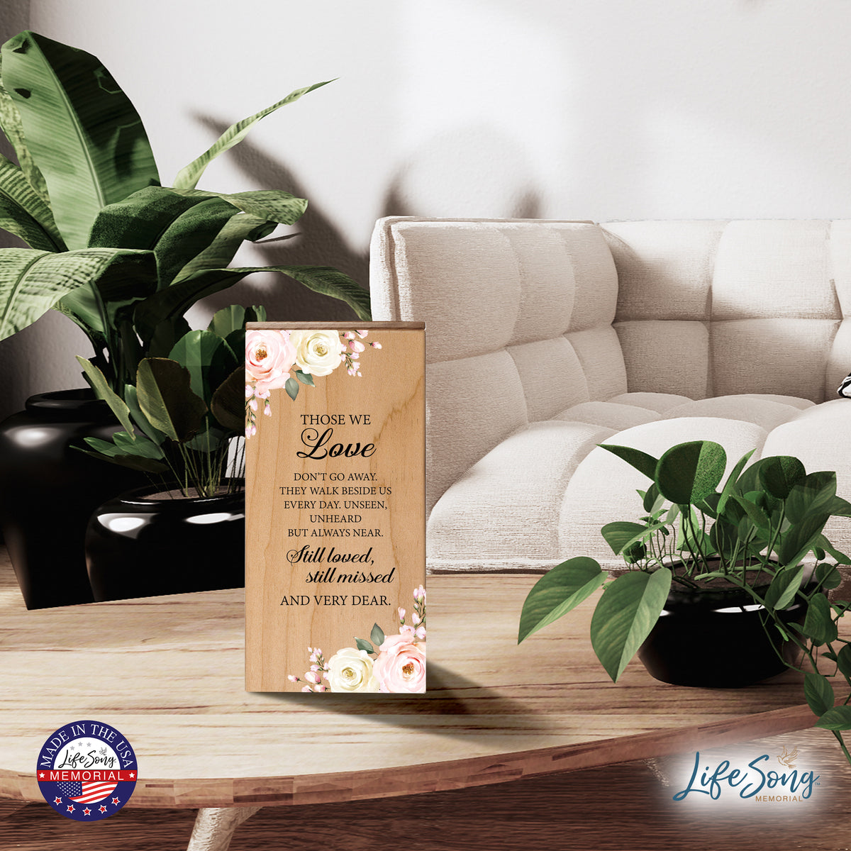 Engraved Wooden Funeral Urn Box for Human Ashes