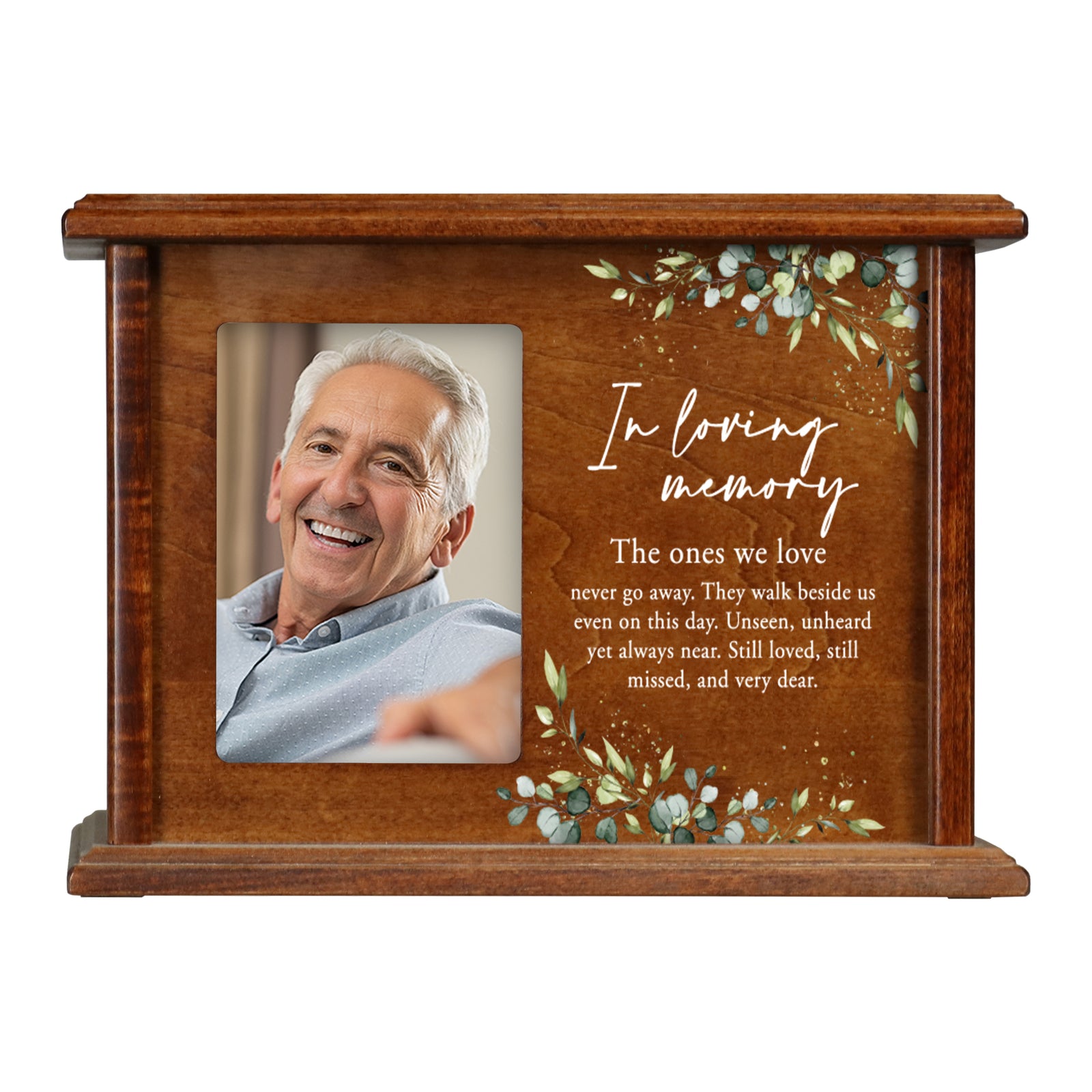 Wooden Memorial Photo Cremation Urn Box for Human Ashes