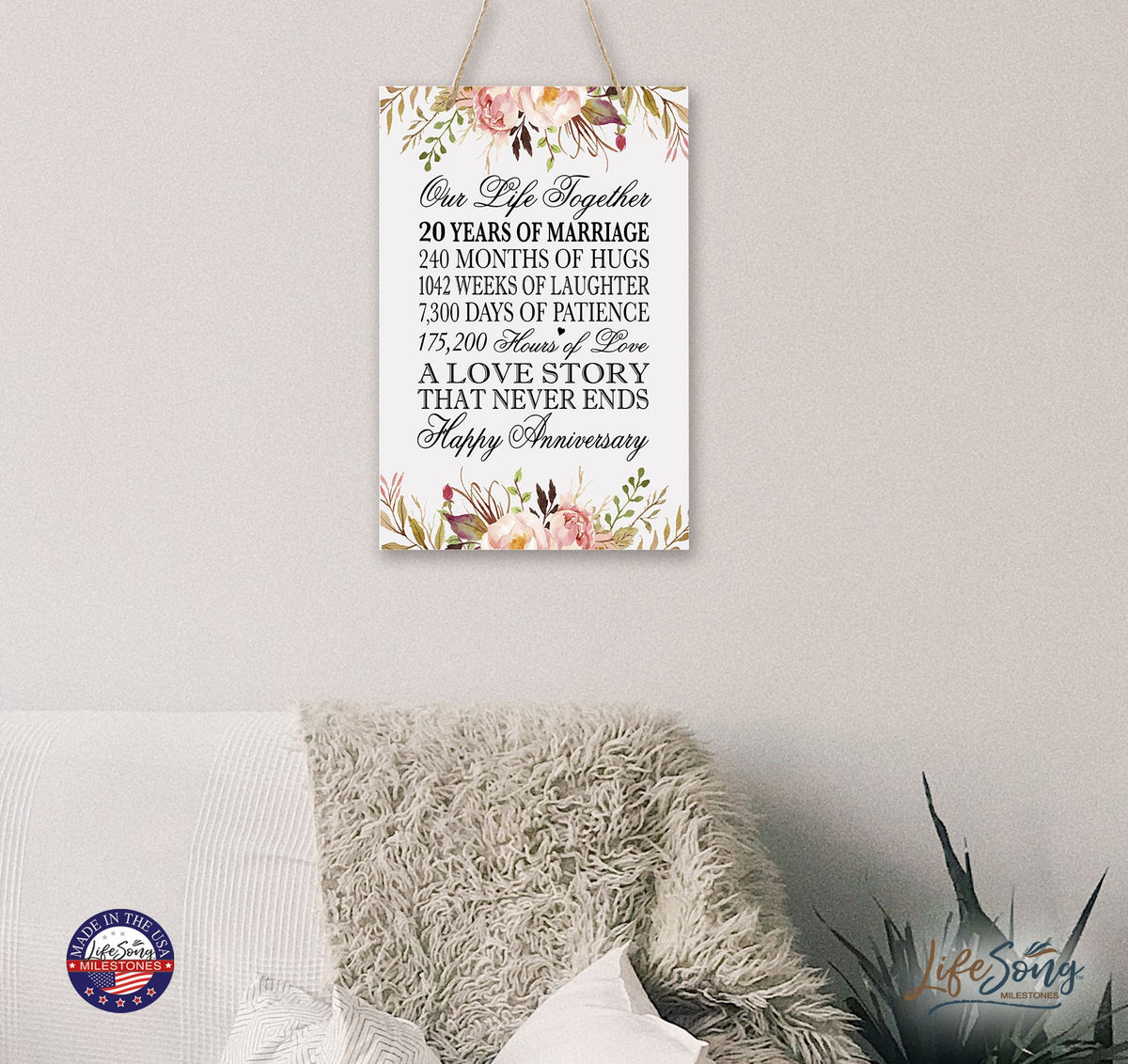 20th Wedding Anniversary Rope Sign - Our Life Together - LifeSong Milestones