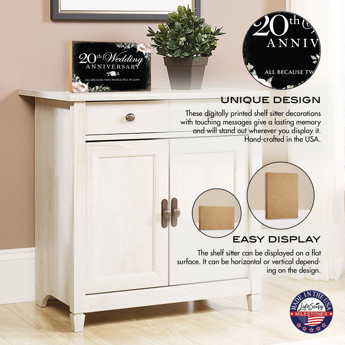 20th Wedding Anniversary Unique Shelf Decor and Tabletop Signs Gifts for Couples - Fell In Love - LifeSong Milestones