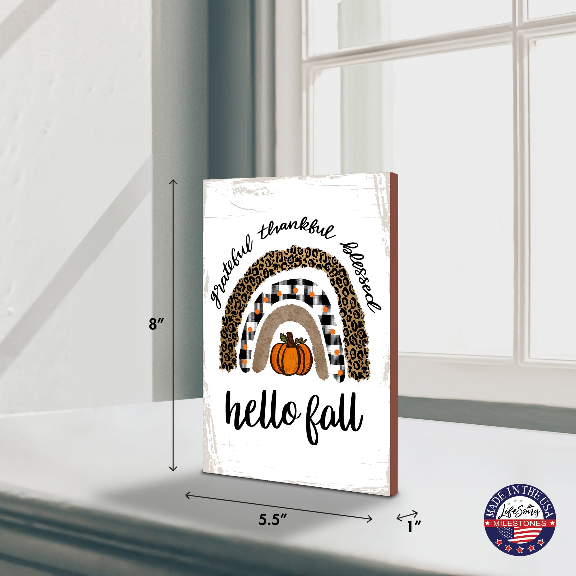 Wooden Fall Shelf Décor and Tabletop Signs for Home Decor - Hello Fall