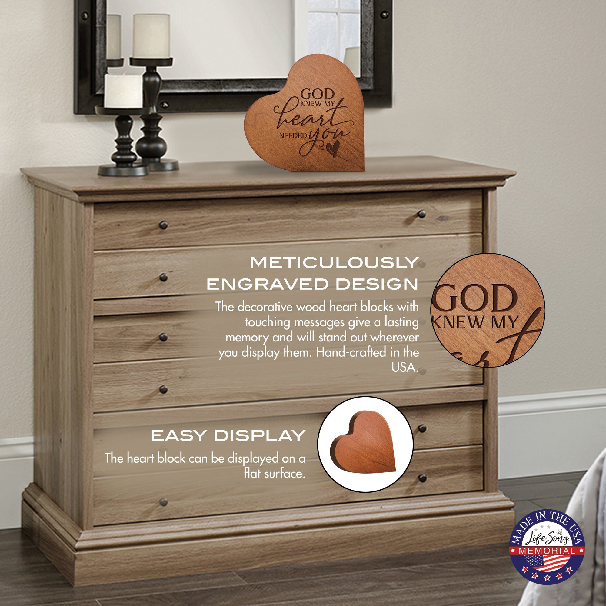 Heartfelt memorial tabletop sign crafted from solid wood, an elegant tribute for loved ones.