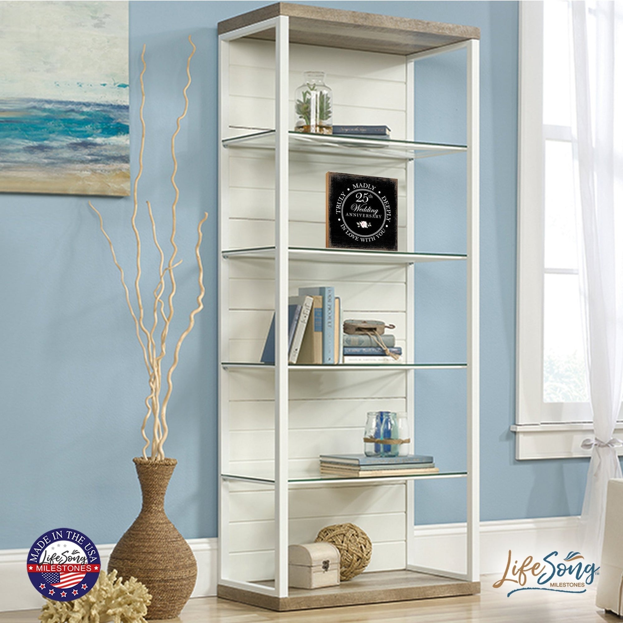 25th Wedding Anniversary Unique Shelf Decor and Tabletop Signs Gift for Couples - In Love With You - LifeSong Milestones