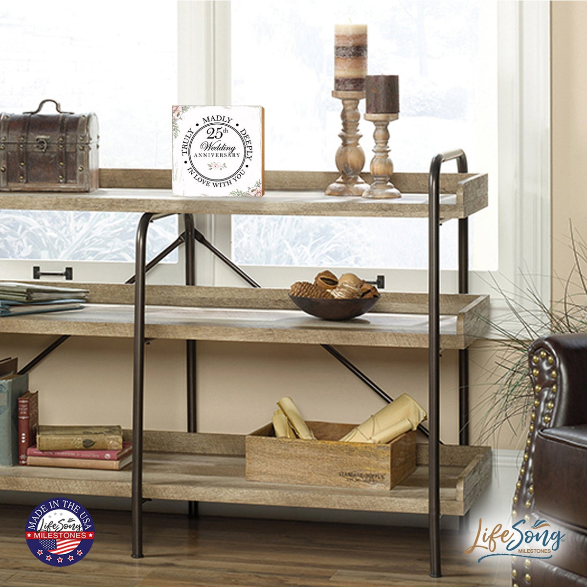 25th Wedding Anniversary Unique Shelf Decor and Tabletop Signs Gift for Couples - In Love With You - LifeSong Milestones