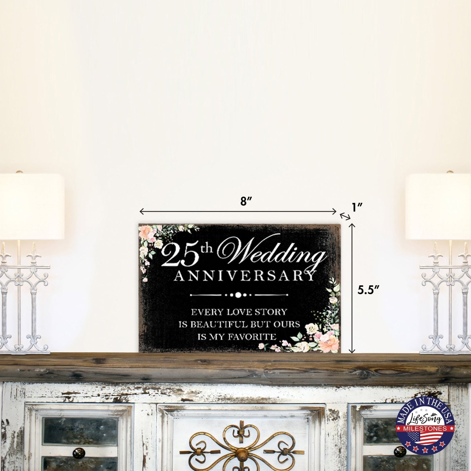 25th Wedding Anniversary Unique Shelf Decor and Tabletop Signs Gifts for Couples - Every Love Story - LifeSong Milestones