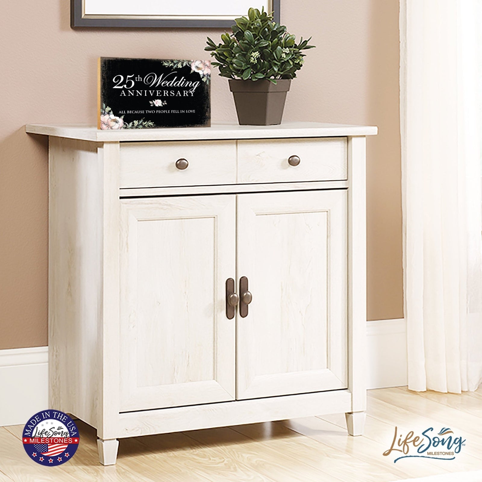 25th Wedding Anniversary Unique Shelf Decor and Tabletop Signs Gifts for Couples - Fell In Love - LifeSong Milestones